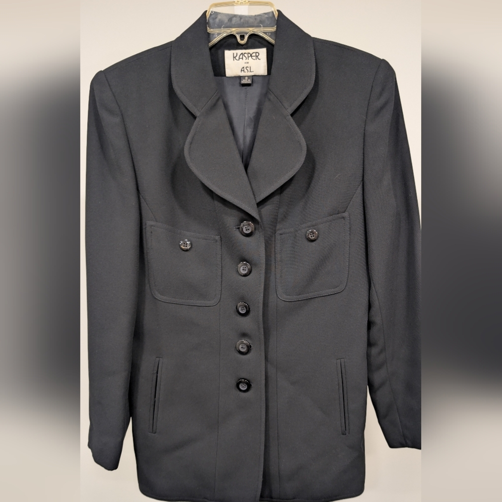 Women's Kasper Black Tailored Button-Front Coat Jacket